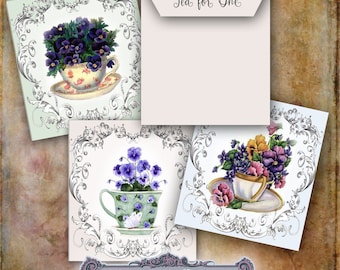3 Printable Vintage Pansie Tea Bag Envelopes