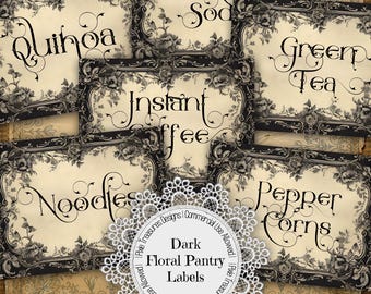 Dark Floral Pantry Labels Printables