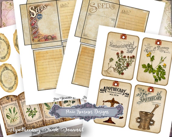 Journal Kit Printable Apothecary Junk Journal Kit Vintage Apothecary Kit 