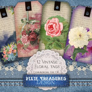 Tags Floral Vintage Gift Tags With Flowers for Journals or Scrapbooking