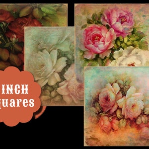 Tag Squares Printable Digital Collage Sheets 1 inch Rose Squares