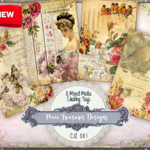 8 Tags Printable Mixed Media Shabby Tags