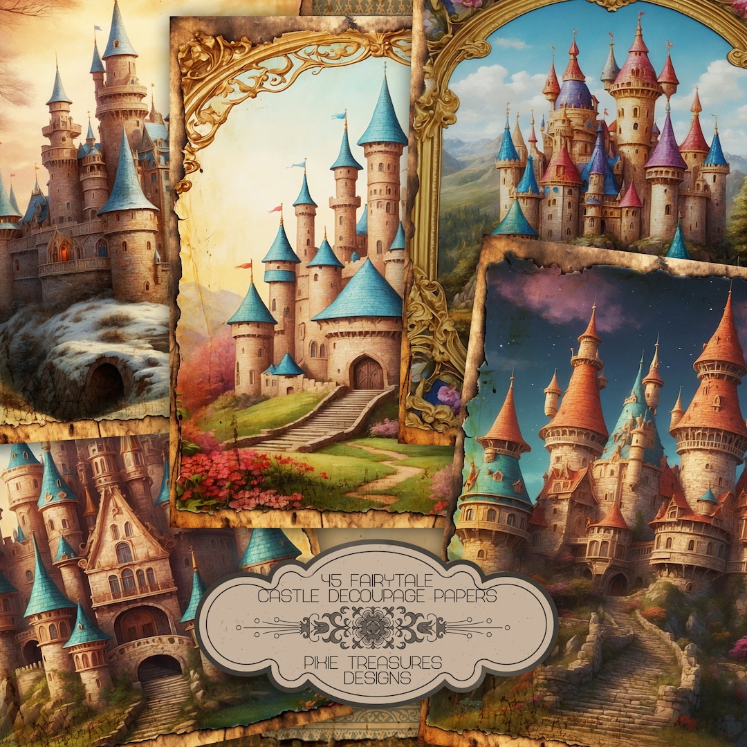 Fairytale Castle Printable Decoupage Paper, Fantasy Scrapbook Pages ...