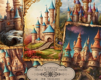 Fairytale Castle Printable Decoupage Paper, Fantasy Scrapbook Pages (PDF)