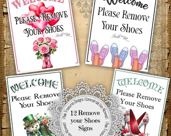 12 Printable Please Remove Your Shoes Signs in Seasonal Designs, Guest Instructions