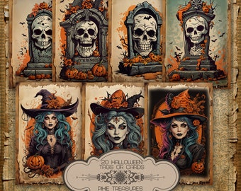 20 Halloween Tags, Spooky Cards, Halloween gift tags