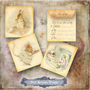 3 Printable Beatrix Potter Tea Bag Envelope Invitations