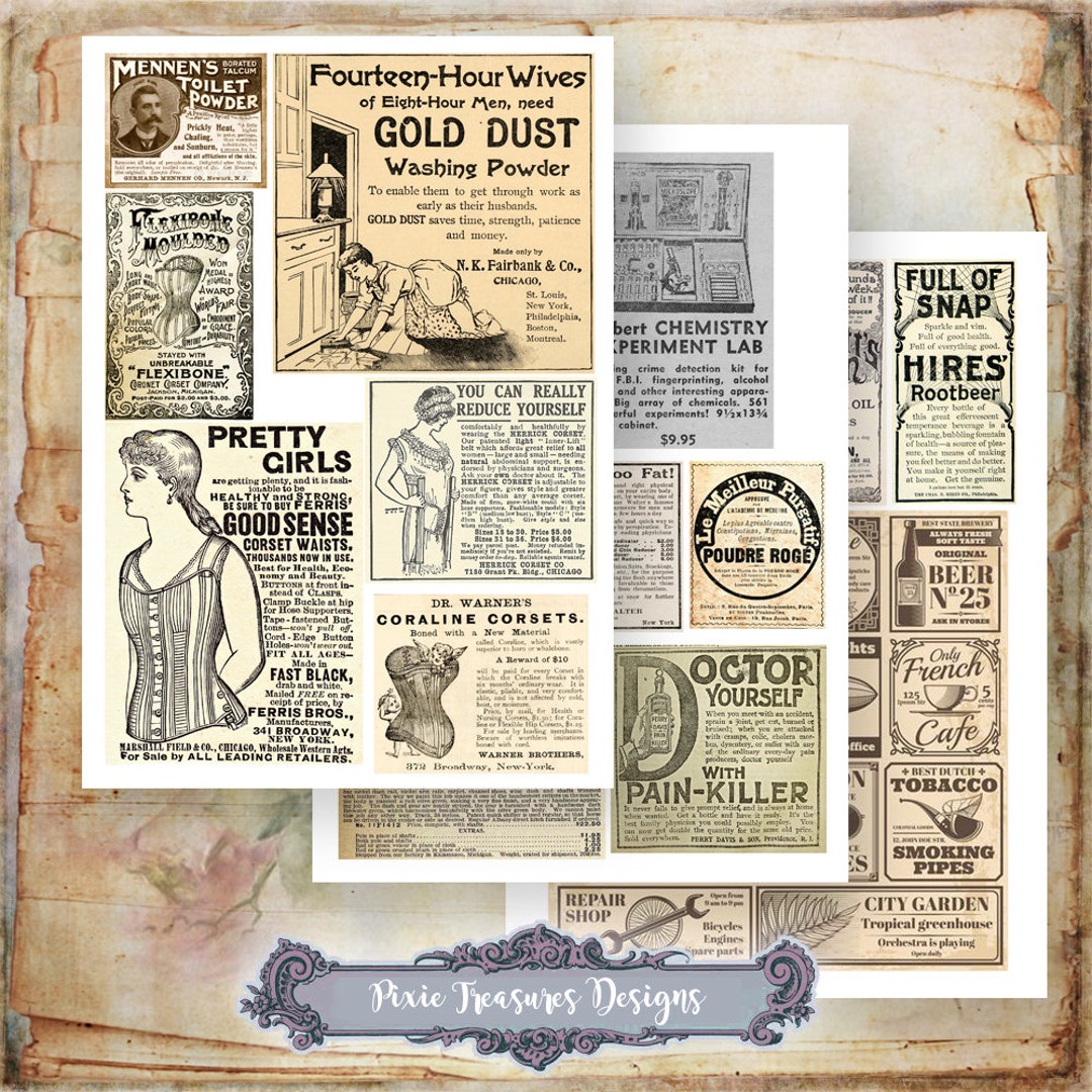 3 Printable Sheets Vintage Advertisements - Etsy