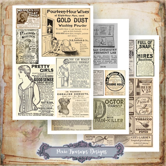3 Printable Sheets Vintage Advertisements | Etsy