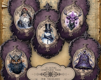 10 Gothic Christmas Tags, Ornaments, Pastel Labels (Digital Download)