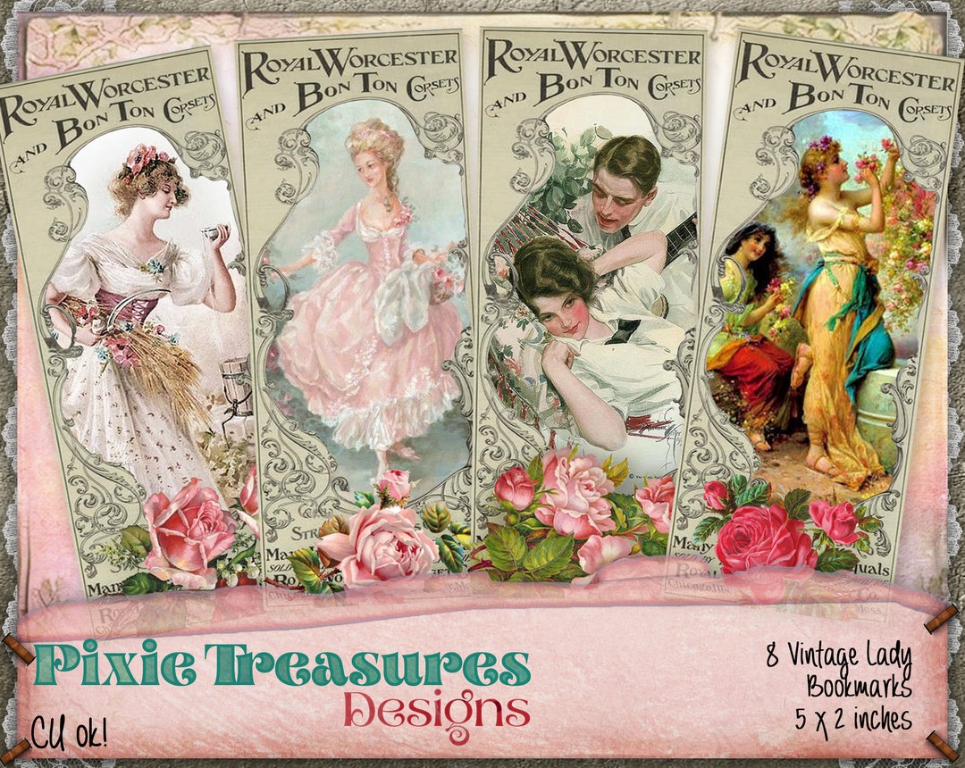 8 Vintage Lady Printable Bookmarks - Etsy