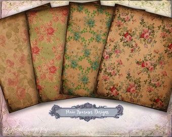 12 Printable Floral Vintage Wallpaper Grunge Papers Set 2