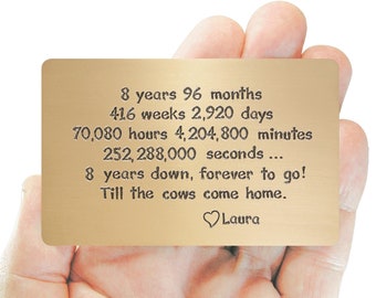 Bronze Anniversary gift for men 8 years bronze wallet insert engraved anniversary quote | Cows Come Home