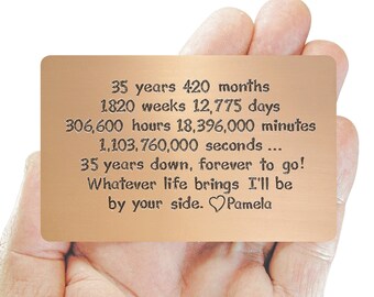 35th Anniversary Surprise gift for men unique anniversary quote copper wallet insert Whatever Life Brings