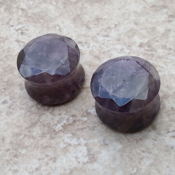 FREE SHIPPING, Faceted Amethyst Plugs, 5/8", 9/16", 1/2", 00g, 0g, 2g, 4g, gauges, stone