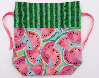 Watermelon Drawstring Project Bag: Cotton Sock Size Tote