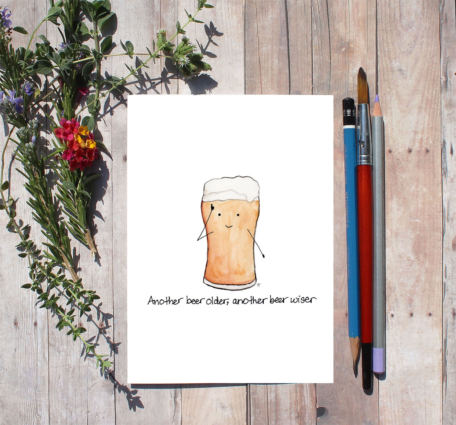 Funny Birthday Card Craft Beer Pun Card Another Beer Older Etsy