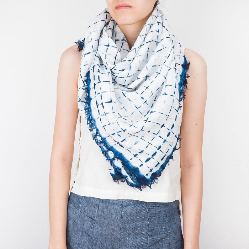 indigo linen scarf