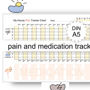 pijntracker - direct downloaden - afdrukbaar pijn- en medicatielogboek - uurgrafiek - artritis fibromyalgie dagboek - DIN A5 - gezondheidsdagboek