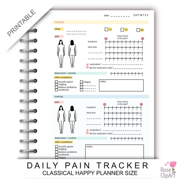 pain tracker US letter size - instant download - printable pain log - symptoms tracking - commercial use allowed - pain depression diary