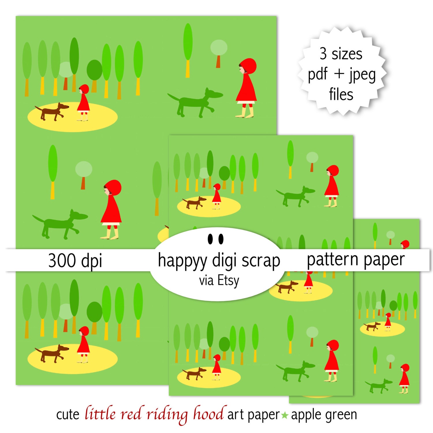 Little Red Riding Hood Digital Paper Riding Hood Nursery Pattern ...