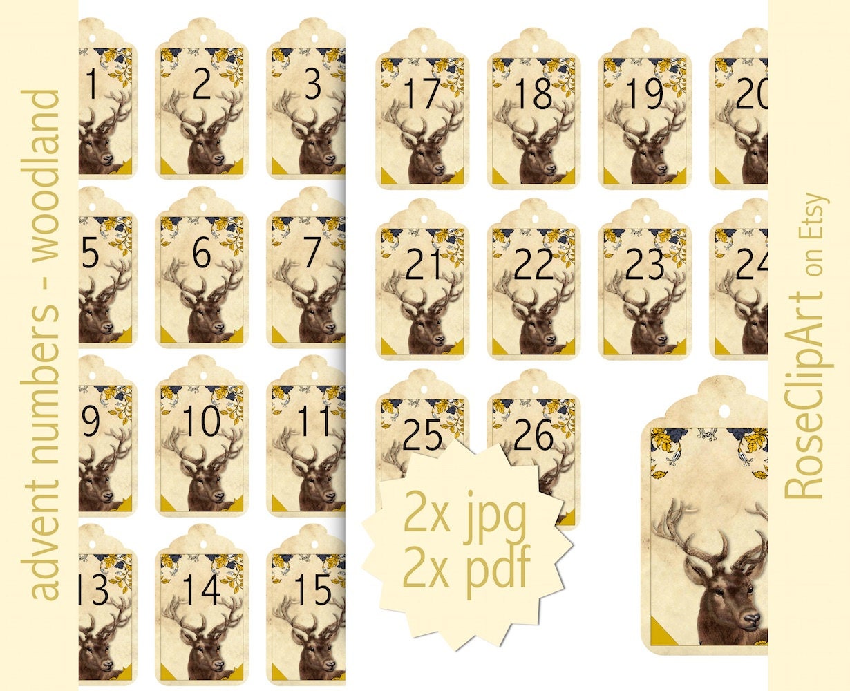 Printable Advent Calendar Numbers Instant Download Number Tags Commercial Use Allowed Christmas Countdown Woodland Design 1-26 - Etsy printable-advent-calendar-numbers-instant-download-number-tags-commercial-use-allowed-christmas-countdown-woodland-design-1-26-etsy