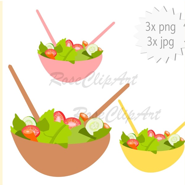 Salatschüssel Clipart - Instant Download - Salat png - gemischter Salat - kommerzielle Nutzung - Gemüse - vegetarisch - grüner Salat clipart