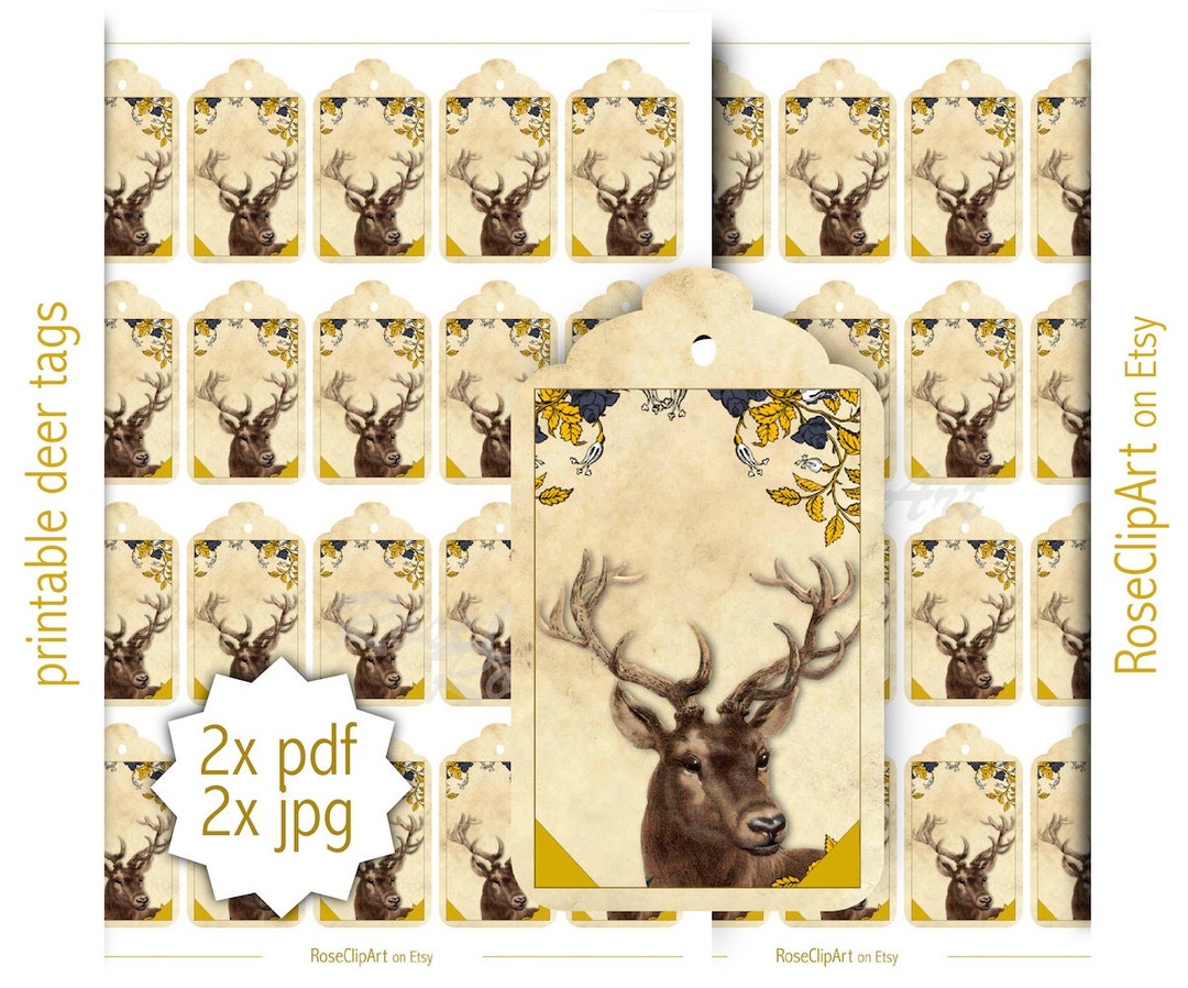 Printable Christmas Tags - Instant Download - Blank Deer Tags - Vintage ...