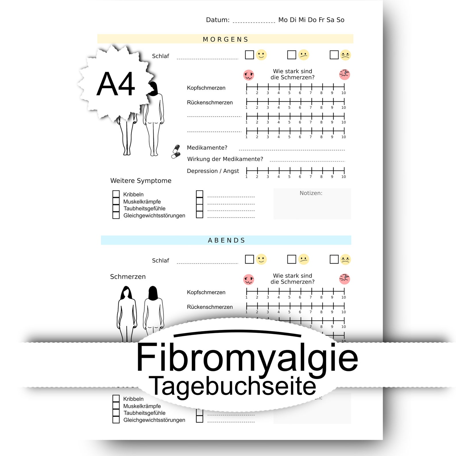Ausdruckbares Schmerztagebuch A4 Instant Download Fibromyalgia