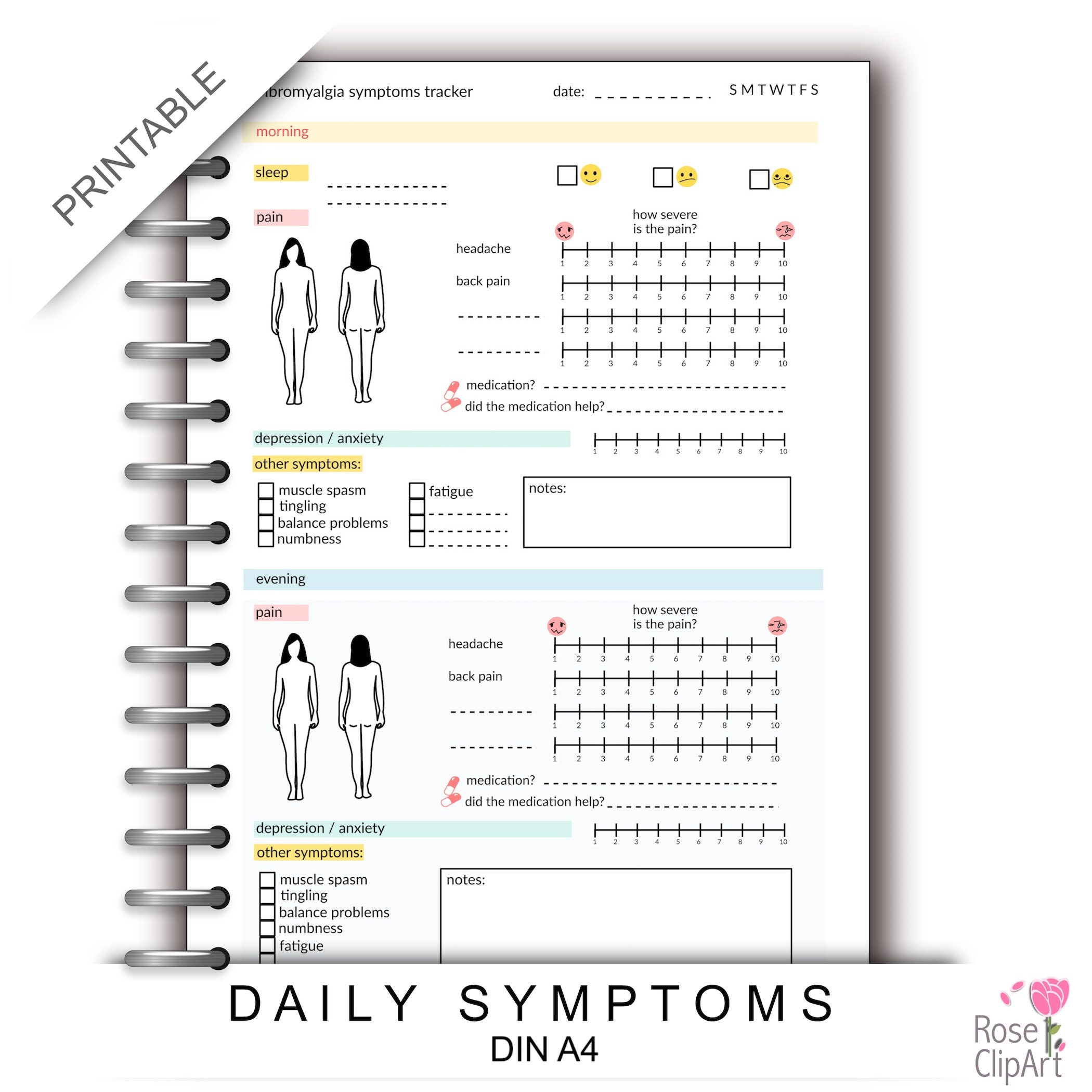 Ausdruckbares Schmerztagebuch Instant Download Fibromyalgie