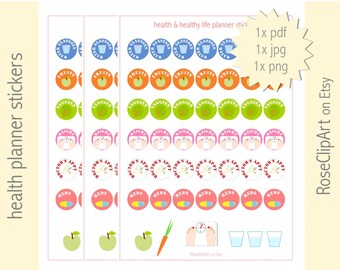 healthy life planner stickers - instant download - printable health and healthy life planner stickers - commercial use allowed - weight