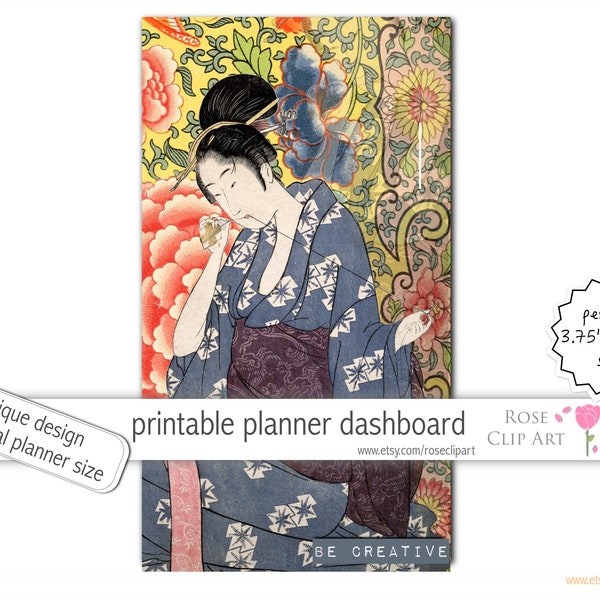 printable Asian planner dashboard personal size beautiful vintage woman pretty pattern unique floral be creative sewing page Japanese