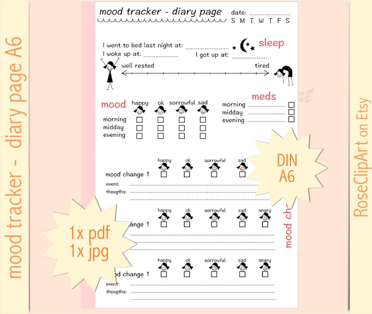 Cute Mood Tracker A6 Planner Insert Instant Download Printable Mood and ...