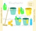 9x cleaning bucket clipart - instant download - digital cleaning clip art png - commercial use allowed - mop bucket broom cleaning gloves 