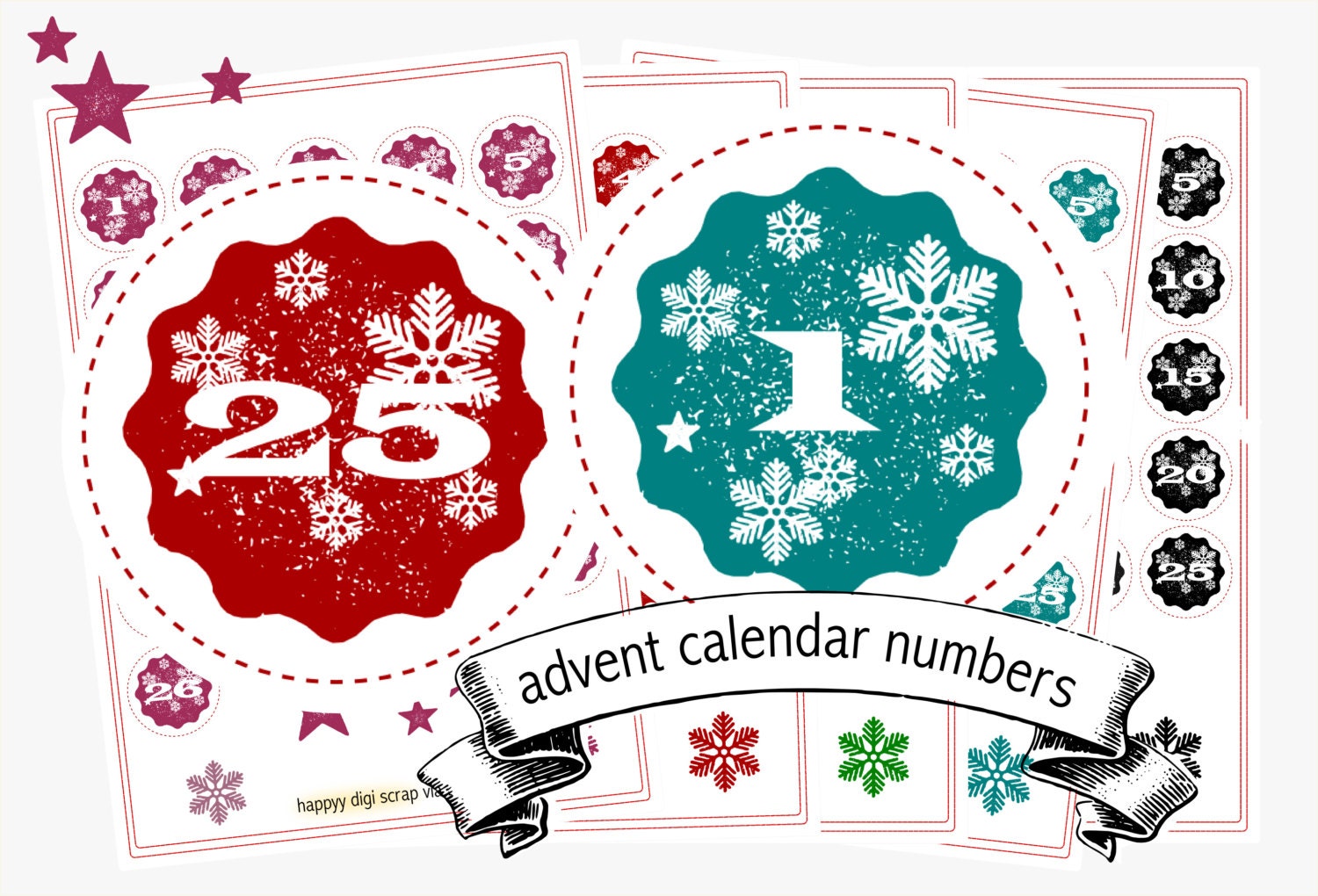 Printable Advent Numbers - Instant Download - Advent Calendar - 5 ...