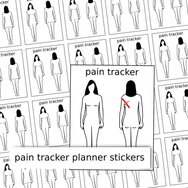 Körper Diagramm Sticker - ausdruckbar - Schmerztagebuch - Physiotheratpie - kommerzielle Nutzung erlaubt - schwarz-weiß - Gesundheit