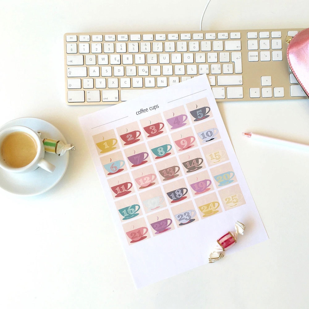 Printable Advent Numbers Instant Download Advent Calendar Coffee Cups ...