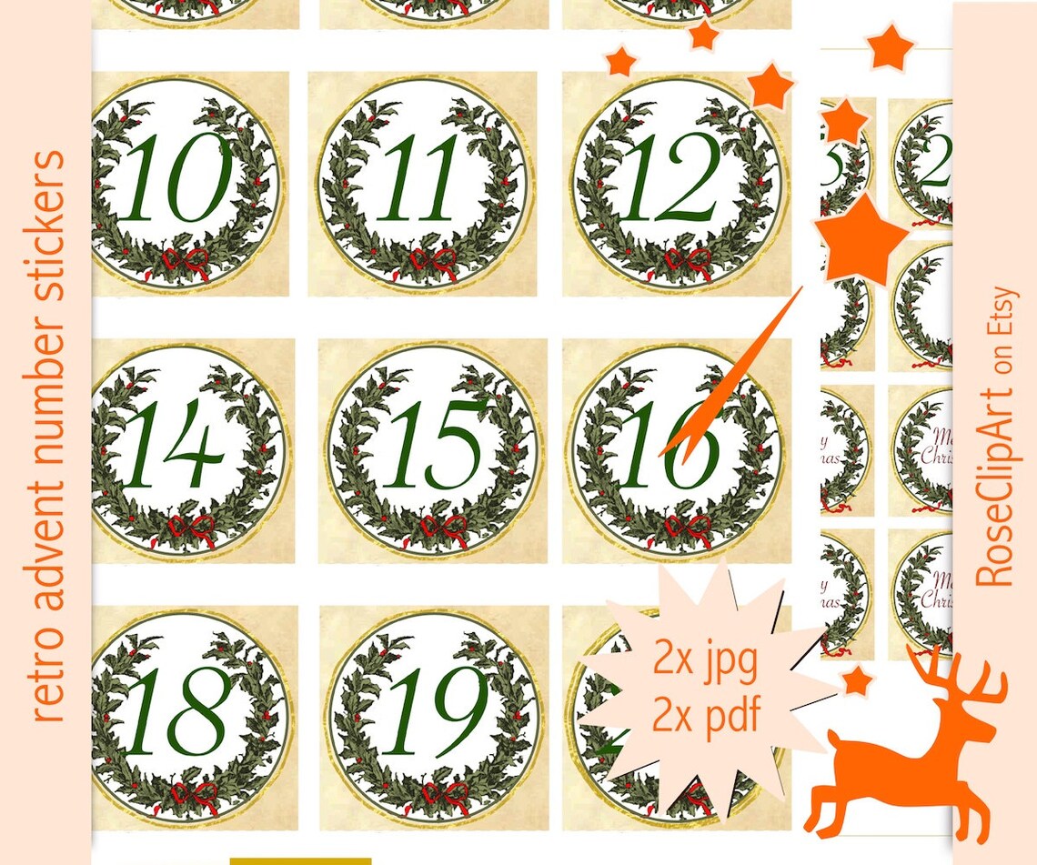 Printable Advent Calendar Numbers - Instant Download - Number Tags ...