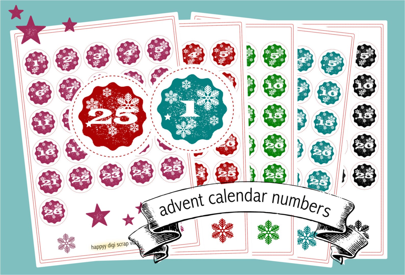Printable Advent Numbers - Instant Download - Advent Calendar - 5 ...