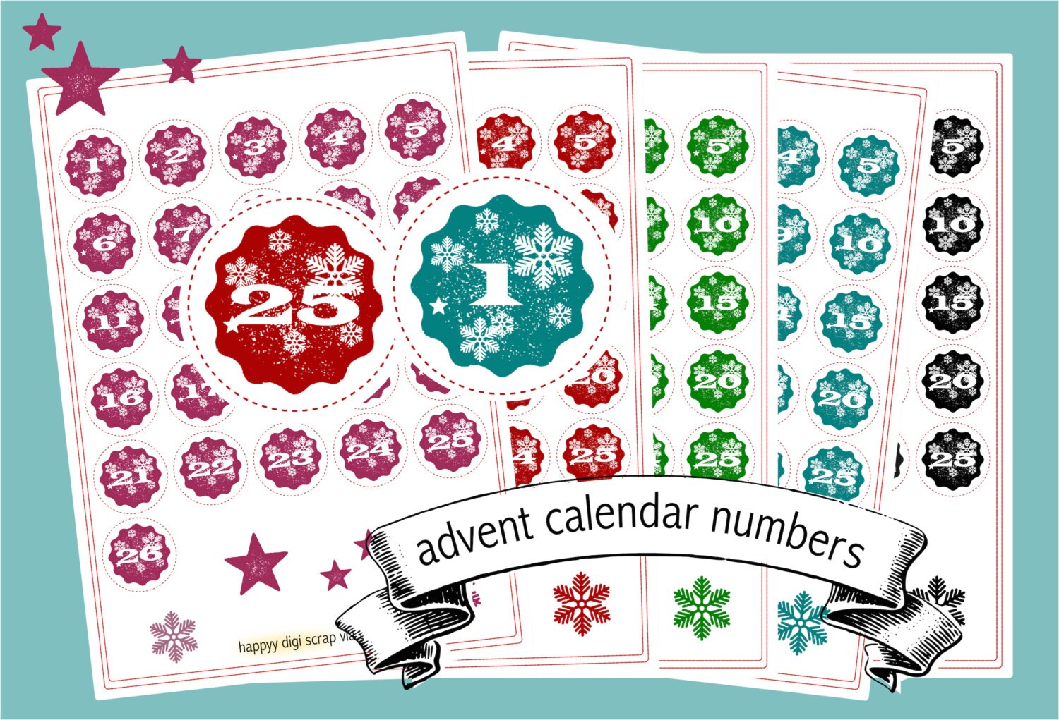 Printable Advent Numbers - Instant Download - Advent Calendar - 5 ...