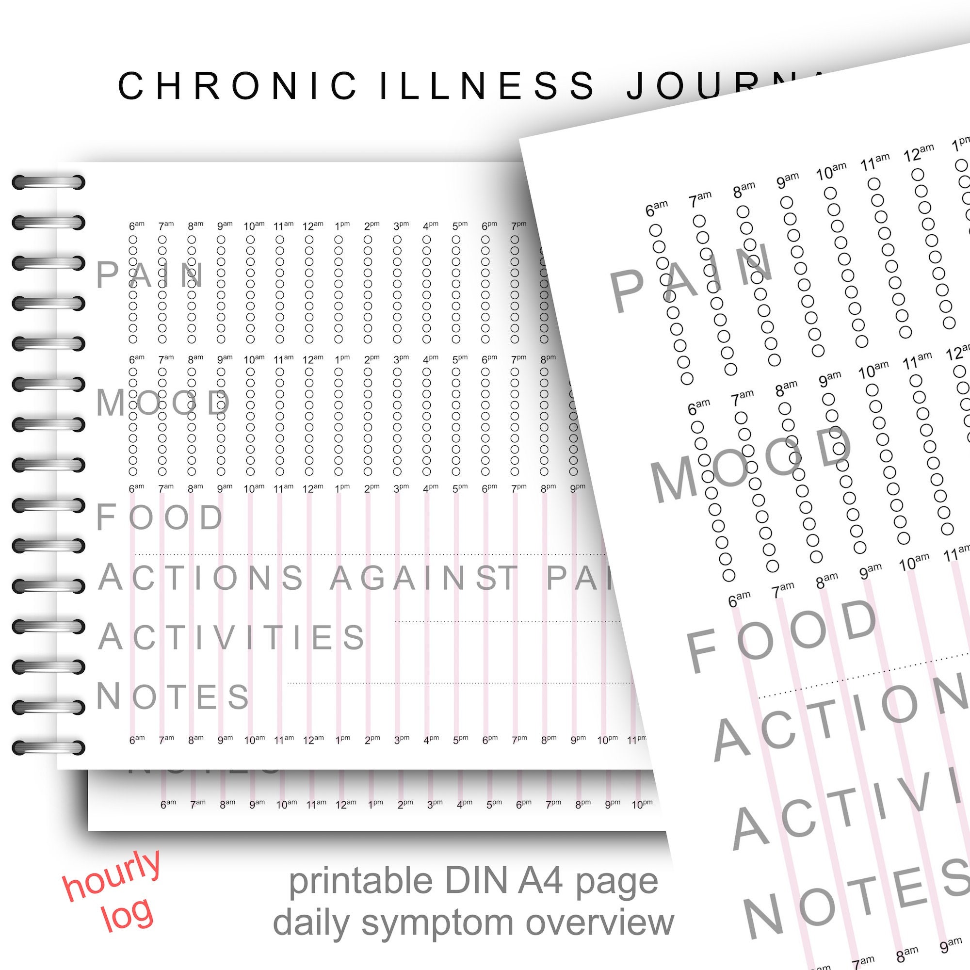 Chronic Illness Journal Page Printable Symptoms Tracker Hourly Pain ...