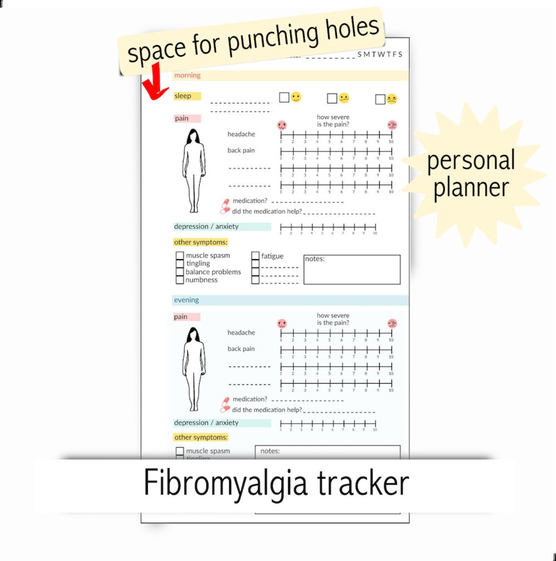 Fibromyalgia Tracker Instant Download Printable Personal Etsy