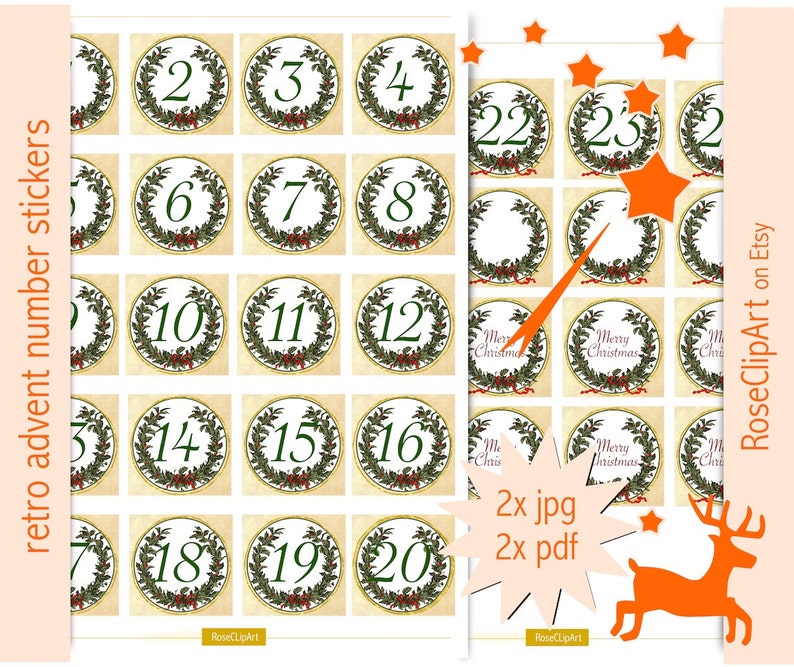 Printable Advent Calendar Numbers Instant Download Number Etsy