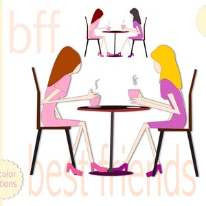 Freundinnen beim Kaffee Clipart - Instant Download - kommerzielle Nutzung erlaubt - Freundinnen png - beste Freundin Clipart - rosa, lila