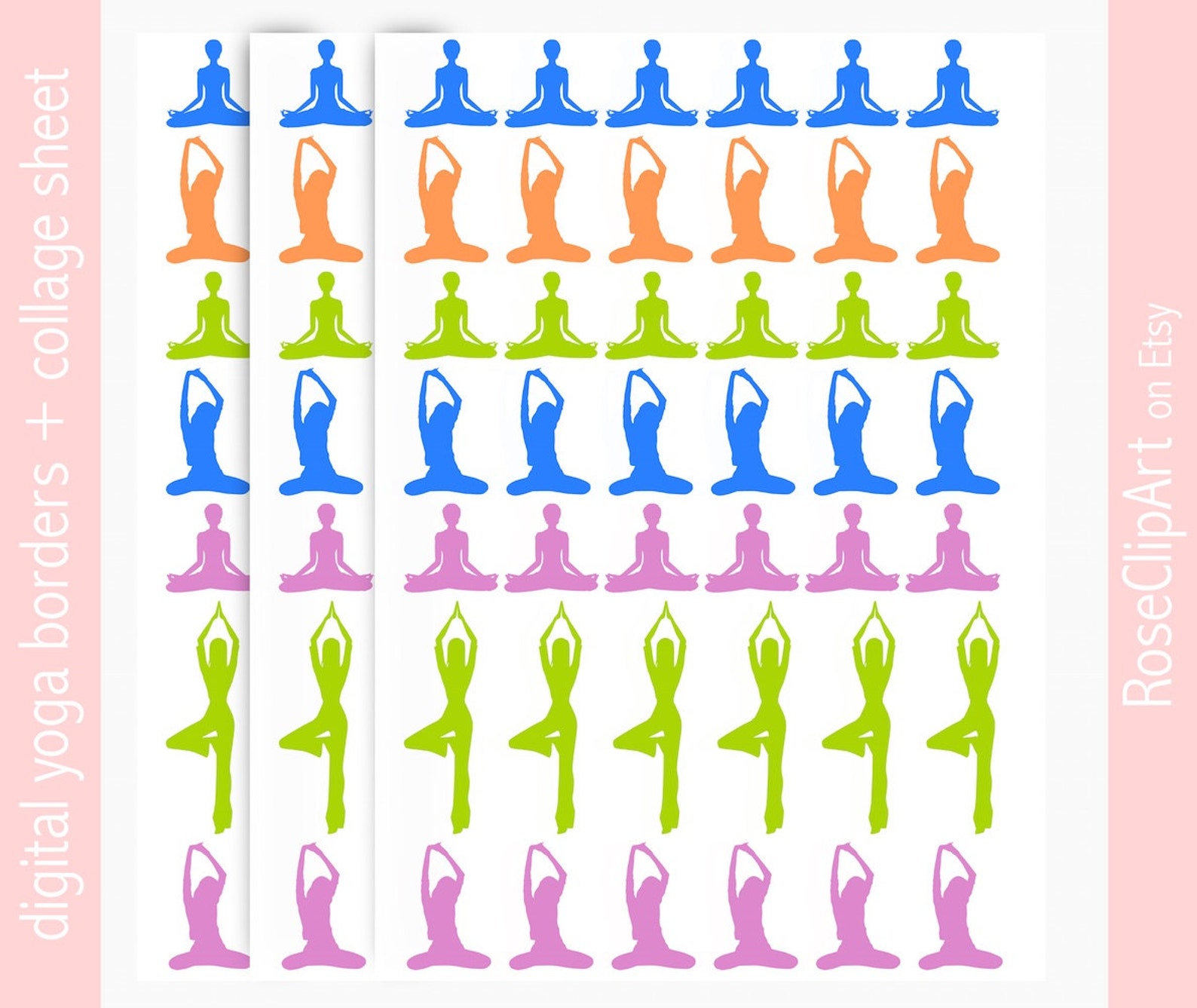 Digital Yoga Collage Sheet Instant Download Yoga Borders Yoga Borders