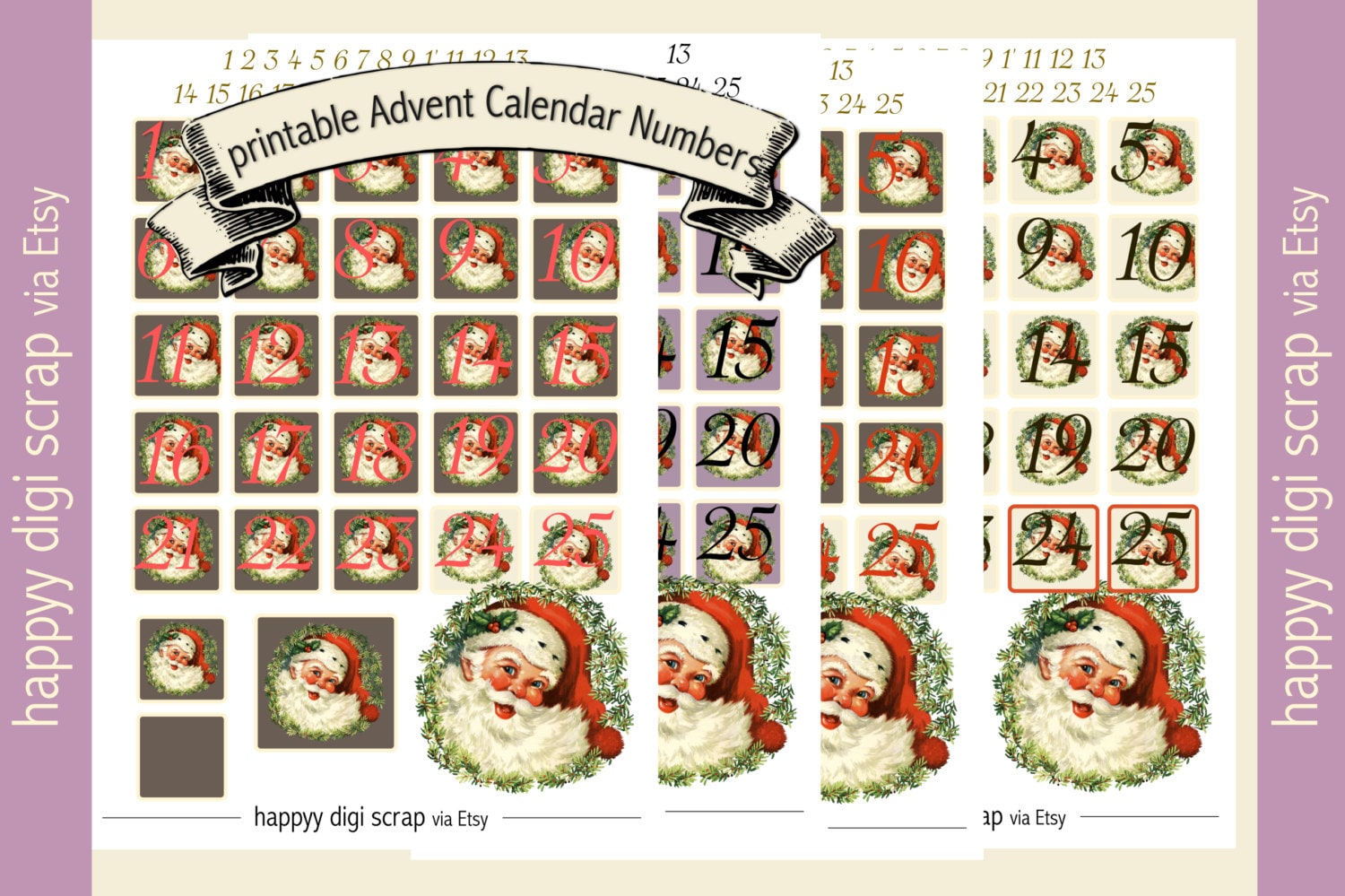 Printable Advent Calendar Numbers - Instant Download - Retro Clip Art ...