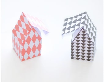 4x Coffret cadeau de Noël - téléchargement immédiat - boîtes de maison en papier - 4 motifs différents - modèle de maison - noir et blanc - coffret cadeau