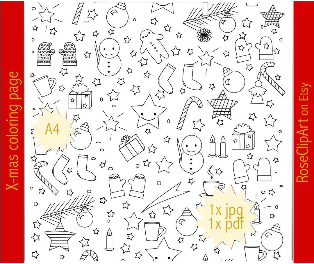 Xmas Coloring Page A4 Instant Download Printable Christmas - Etsy
