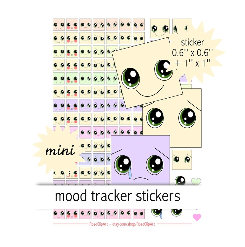 Mood Emotion Stickers Instant Download Printable Kawaii Smiley Faces