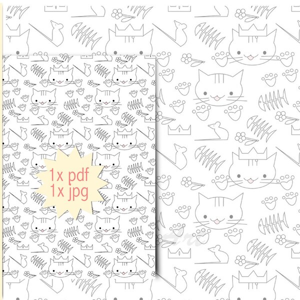 cat coloring A6 kawaii - instant download - printable cat coloring planner page A6 - commercial use allowed - black and white - relaxing